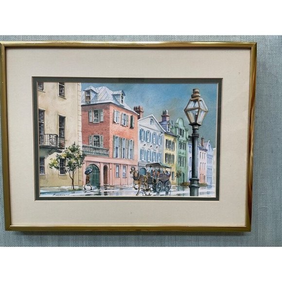 COPY - Rare find ED “Emerson” Rainbow Row Watercolor Print Historic Rainbow Row - Picture 1 of 5